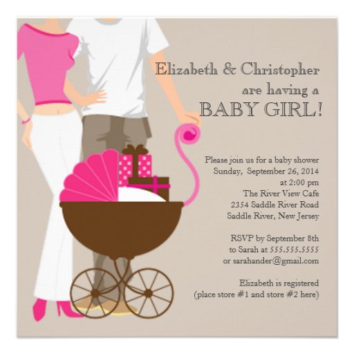 Modern Mom Dad Carriage Couple Baby Shower Personalized Invitation