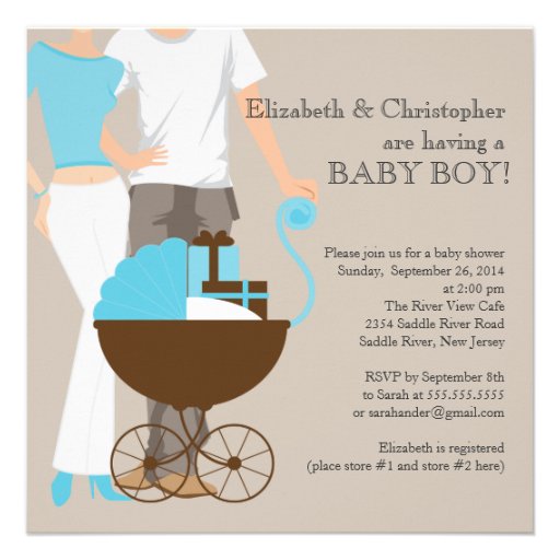 Modern Mom Dad Carriage Couple Baby Shower Invite