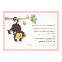 Modern Monkey Sweet Girl Baby Shower Invitation