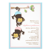 Modern Monkey Twin Girl & Boy Baby Shower invitations
