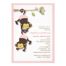 Modern Monkey Twin Girls Baby Shower Invitation