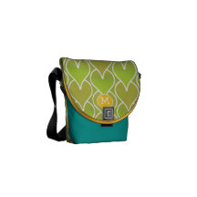 Modern Monogram Aqua Lime Yellow Geometric Pattern Messenger Bags