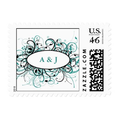 Modern Monogram aqua Postage Stamp