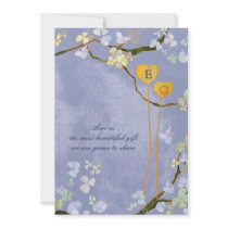 Modern Monogram Blue Floral Wedding (Creamy Back) Announcement