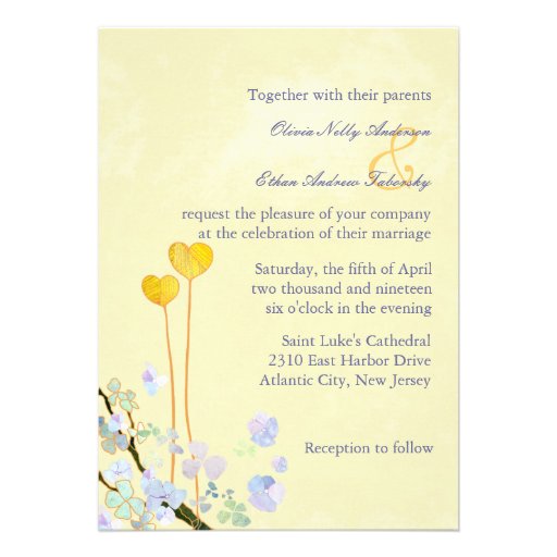 Modern Monogram Blue Floral Wedding (Creamy Back) Announcement
