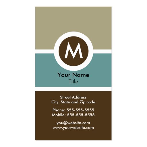 Modern Monogram Business Card - Blue/Brown