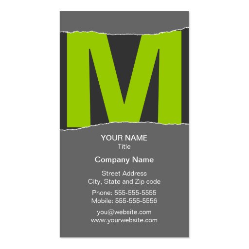 Modern Monogram Business Card - Green/Gray