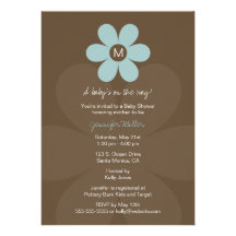 Modern Monogram Daisy Baby Shower Invitation