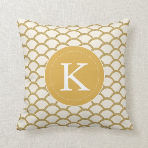 Modern Monogram Faux Gold Glitter Scallop Pillow Zazzle