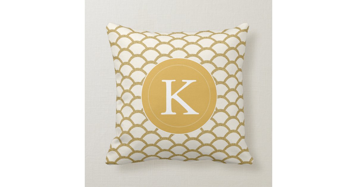 Modern Monogram Faux Gold Glitter Scallop Pillow Zazzle