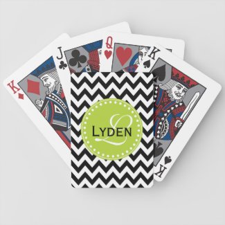 Modern monogram gift black chevron playing cards