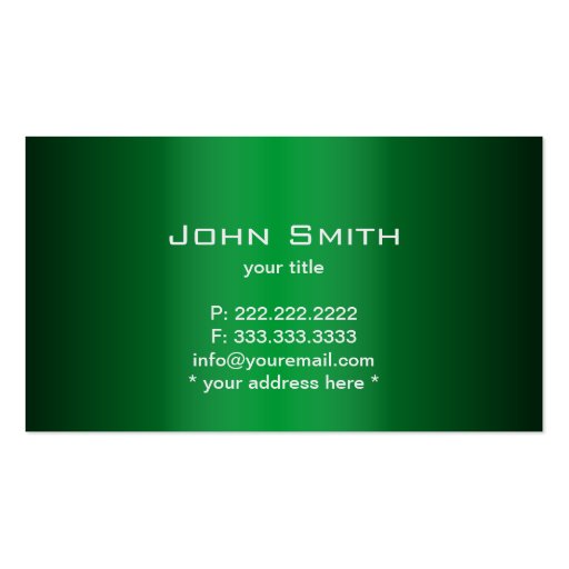 Modern Monogram Green Metal Business Card (back side)