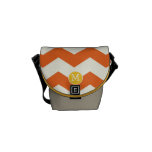 Modern Monogram Orange Yellow Chevron Zig Zag messenger bags