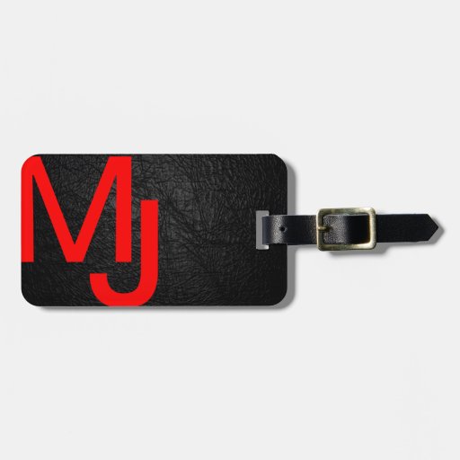 Modern Monogram Red Black Leather Luggage Tag | Zazzle