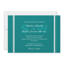 Modern Monogram Teal Wedding Invitation