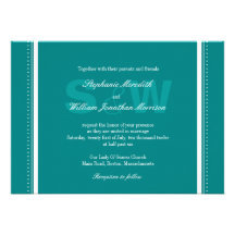 Modern Monogram Teal Wedding Invitation