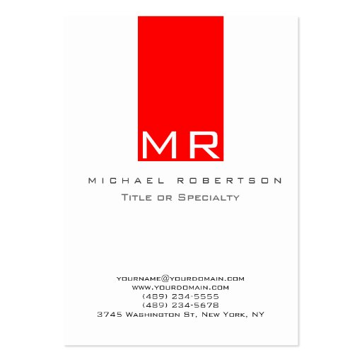 Modern Monogram White Red Clean Business Card (front side)