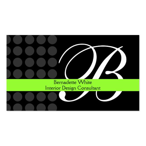 Modern Monogrammed Interior Design Lime Black Grey Business Card (front side)