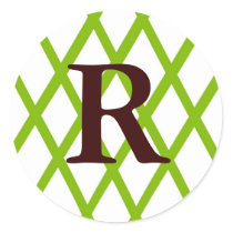 Modern Monogrammed Lattice in Lime Green Round Sticker