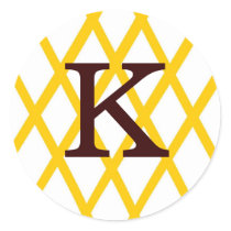 Modern Monogrammed Lattice in Yellow Round Sticker