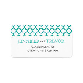 Modern Moroccan Pattern Label Teal Personalized Address Labels