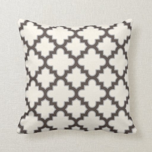 Modern Moroccan Quatrefoil in Cream Brown Grey Throw Pillow Zazzle