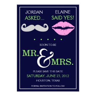 Modern Moustache Lips Mr. & Mrs. Save the Date Custom Announcement