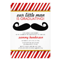 Modern Mustache Boy Graduation Invitation