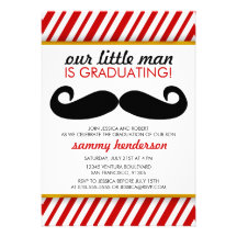 Modern Mustache Boy Graduation Invitation