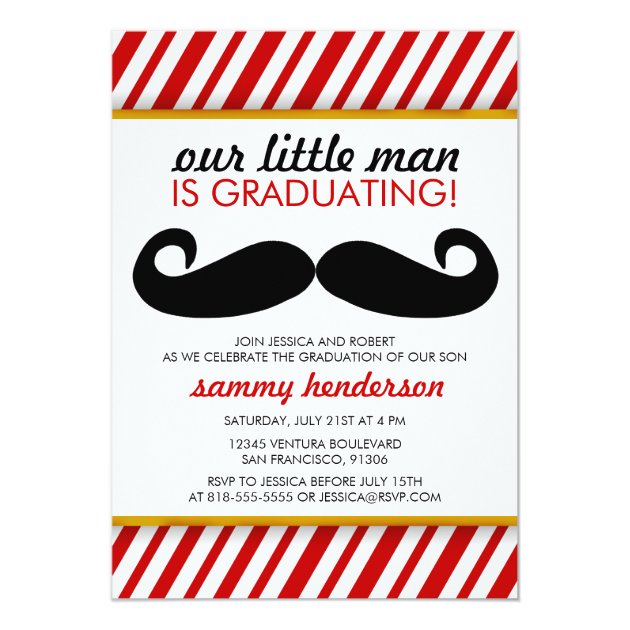 Modern Mustache Boy Graduation Invitation (front side)