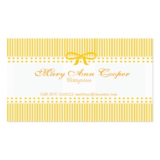 Modern Mustard Yellow Babysitter Business Cards (front side)