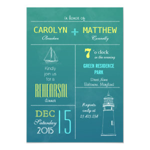 Modern Nautical Boat | Lighthouse Rehearsal Dinner 5x7 Paper Invitation Card