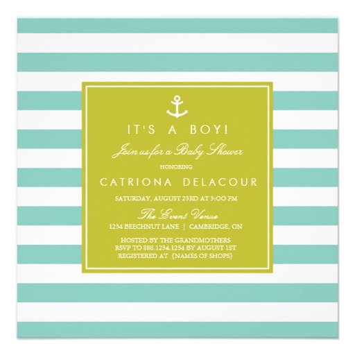 Modern Nautical Stripes Baby Shower Invitation (front side)