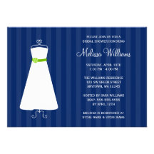 Modern Navy Blue and Green Gown Bridal Shower Invitation