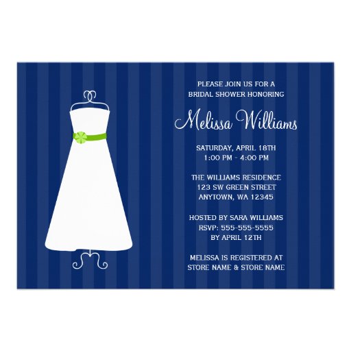 Modern Navy Blue and Green Gown Bridal Shower Invitation