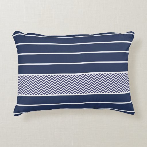 Modern Navy Blue White Stripes Chevron Pattern Accent Pillow Zazzle