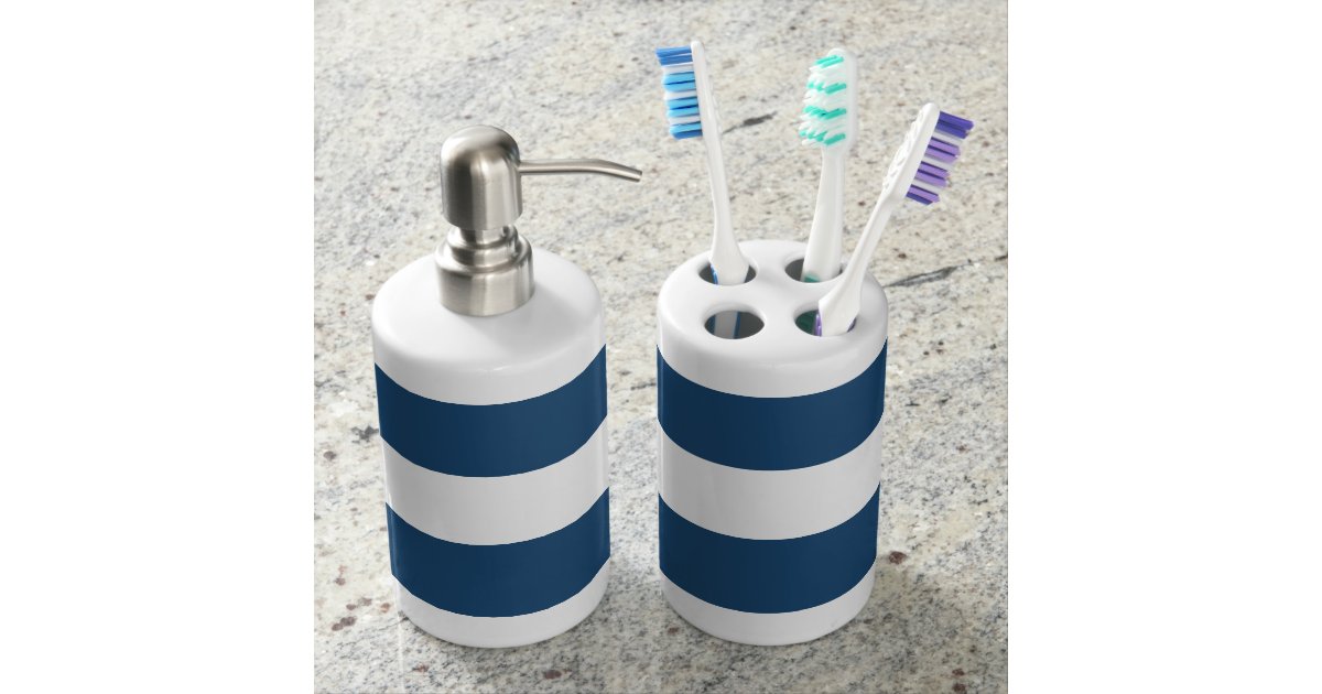 Modern Navy Blue White Stripes Pattern Toothbrush Holder Zazzle