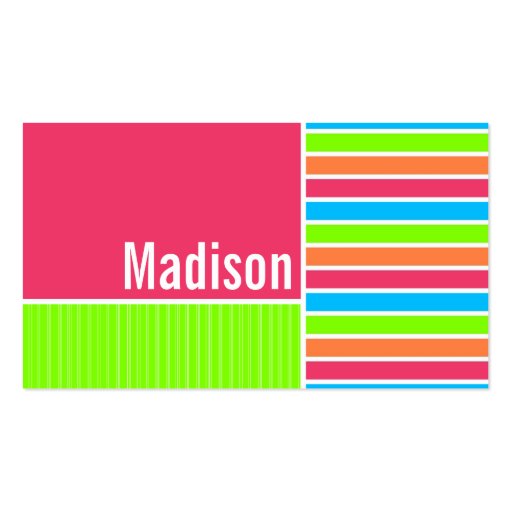 Modern Neon Stripes; Pink Blue Green Business Card Templates