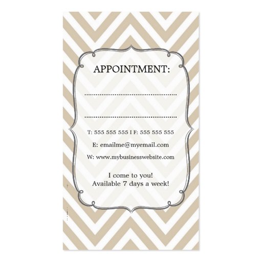 Modern Neutral Tan Chevron Hair Stylist Salon CARD Business Card Templates (back side)