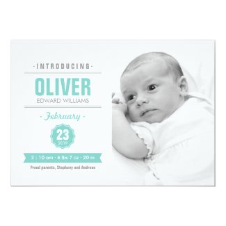 Modern News Mint Baby Birth Photo Announcement