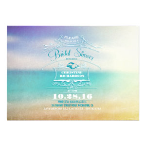Modern ombre blue vanilla beach bridal shower custom invite