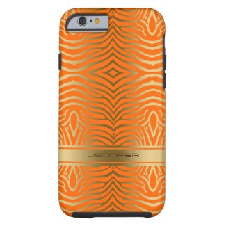 Modern Orange And Gold Zebra Stripes Tough iPhone 6 Case