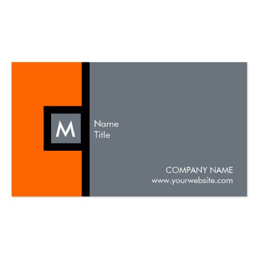 Modern Orange and Gray Monogram Business Card (back side)