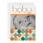 Modern Orange and Green Baby Birth Announcement invitations