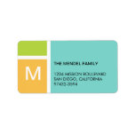 Modern orange blue color block monogram address labels