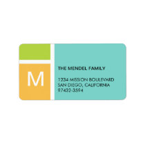Modern orange blue color block monogram address labels