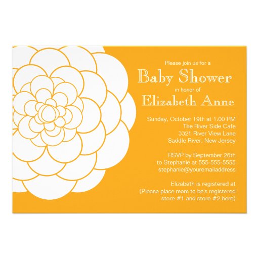 Modern Orange Dahlia Bloom Floral Baby Shower Invite