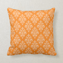 Modern Orange Damask Throw Pillow