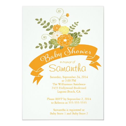 Modern Orange Flower Floral Baby Shower Invitation