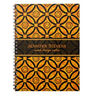 Modern Orange Glitter & Black Geometric Pattern Notebooks